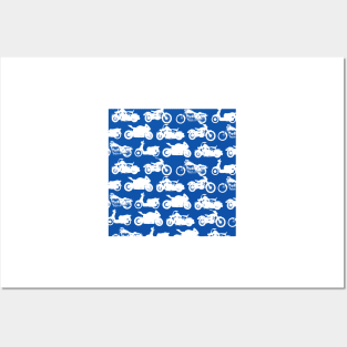 Motorcycle Collection Blue Background Posters and Art